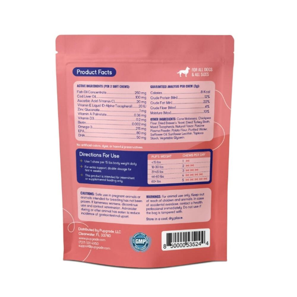 PupGrade Skin & Coat Chews for Dogs with Omega-3s & Antioxidants for Itchy Skin - Picture 2 of 7